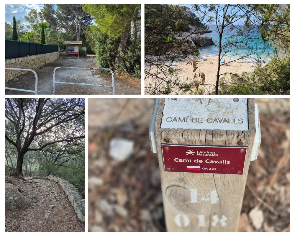 imagenes del CAmi de cavalls señalizacion y cala Mitjana desde el camino